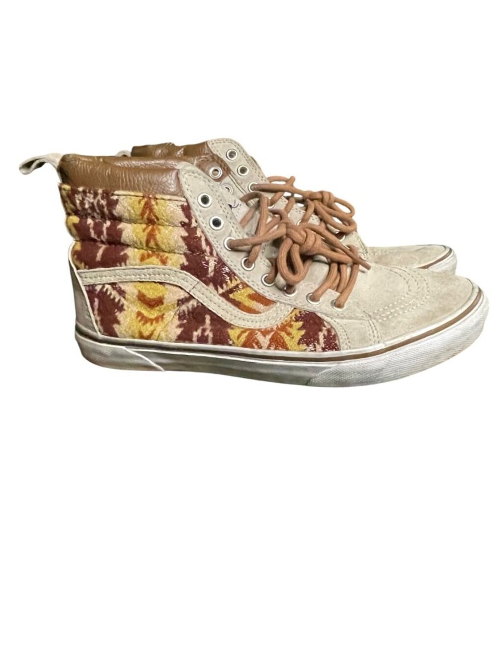 Vans X Pendleton Sk8-Hi MTE Shoes Beige Suede Wool Blend Tribal Print Mens 9.5 W